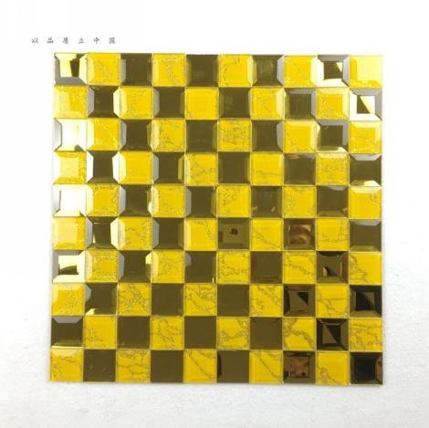 CM-MR-104 Yellow Gold Checker Mirror Mosaic Tile mosaic tile
