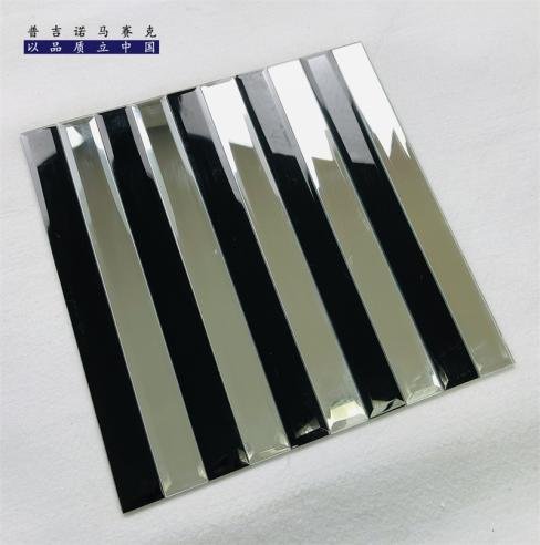 CM-MR-129 Black and Silver Diamond Strip Mirror Mosaic Tile mosaic tile