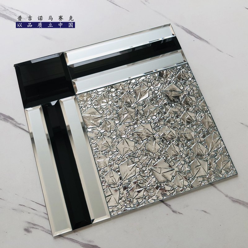 CM-MR-294 Black Silver and Gold Crackle Mirror Mosaic Tile mosaic tile