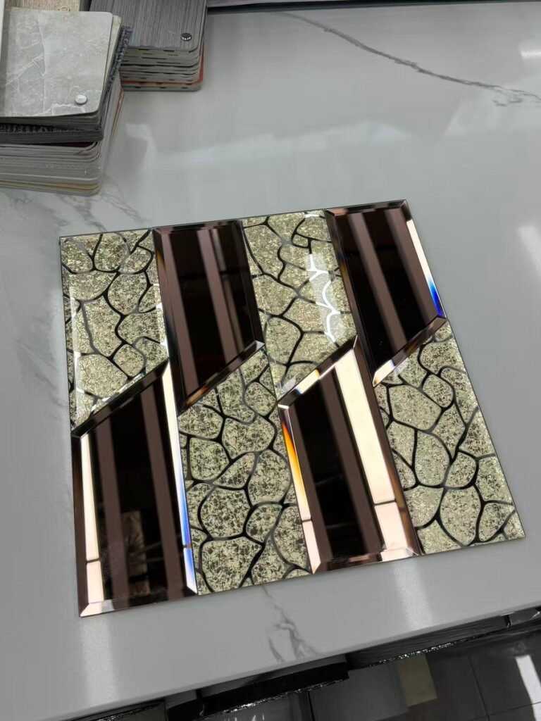 CM-MR-354 Silver Black and Gold Diamond Mirror Mosaic Tile mosaic tile