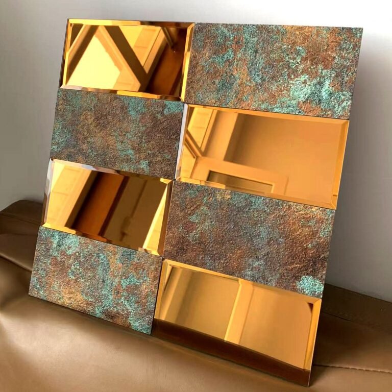 CM-MR-361 Gold and Teal Patterned Mirror Mosaic Tile mosaic tile