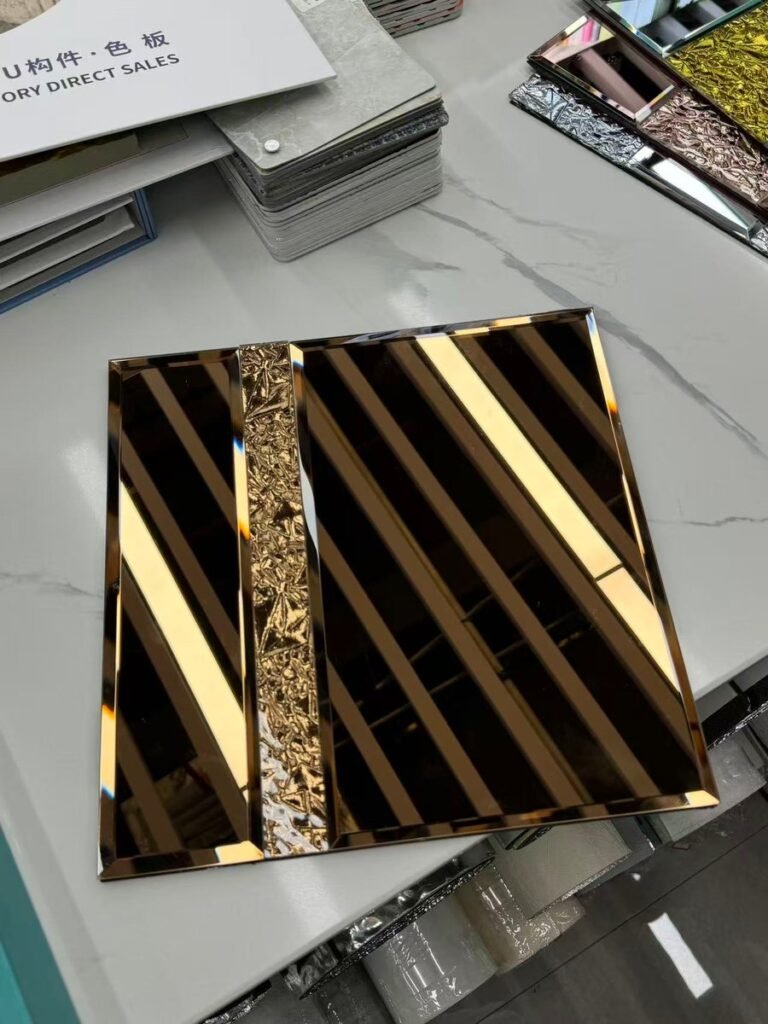 CM-MR-376 Gold and Black Diagonal Strip Mirror Mosaic Tile mosaic tile