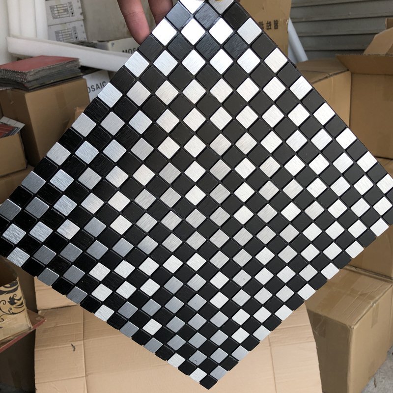 Black and Silver Diamond Checker Metal Mosaic Tile CM-MT-027 mosaic tile