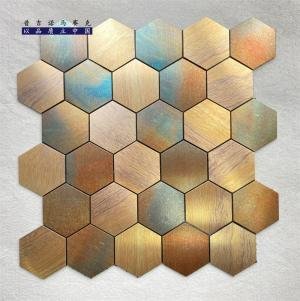 Gold Orange Hexagon Metal Mosaic Tile mosaic tile
