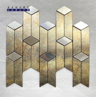 Gold Tan 3D Chevron Metal Mosaic Tile mosaic tile