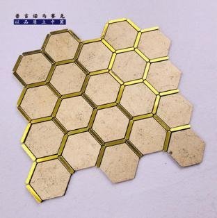 Gold and White Hexagon Metal Mosaic Tile mosaic tile