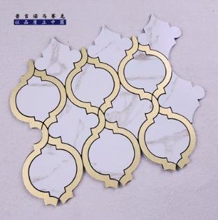 White and Gold Gold Rim Round Metal Mosaic Tile mosaic tile