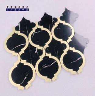 Black and Gold Gold Rim Round Metal Mosaic Tile mosaic tile