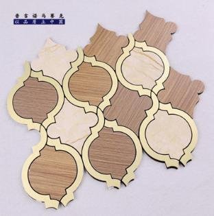 Cream and Gold Gold Rim Round Metal Mosaic Tile mosaic tile