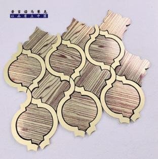 Wood Gold Gold Rim Round Metal Mosaic Tile mosaic tile