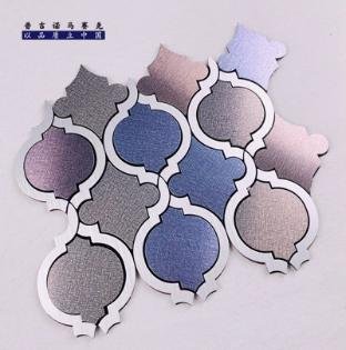 Grey and Blue Gold Rim Round Metal Mosaic Tile mosaic tile