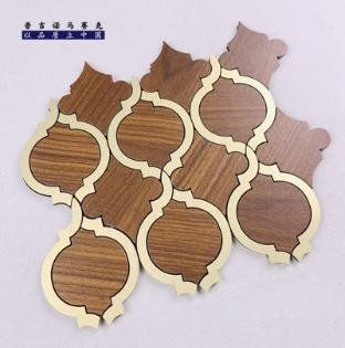 Brown Wood Gold Rim Round Metal Mosaic Tile mosaic tile