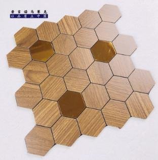 Wood Gold Hexagon Metal Mosaic Tile mosaic tile