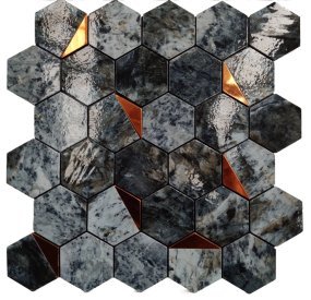 Grey Brown Stone Hexagon Metal Mosaic Tile mosaic tile