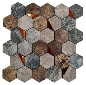 Multi-Tone Stone Hexagon Metal Mosaic Tile mosaic tile