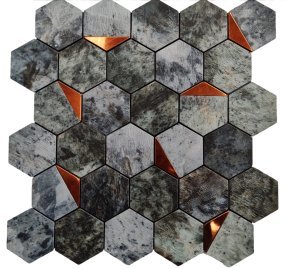 Grey Brown Stone Hexagon Metal Mosaic Tile CM-MT-405 mosaic tile