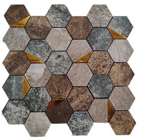 Gold Brown Stone Hexagon Metal Mosaic Tile mosaic tile