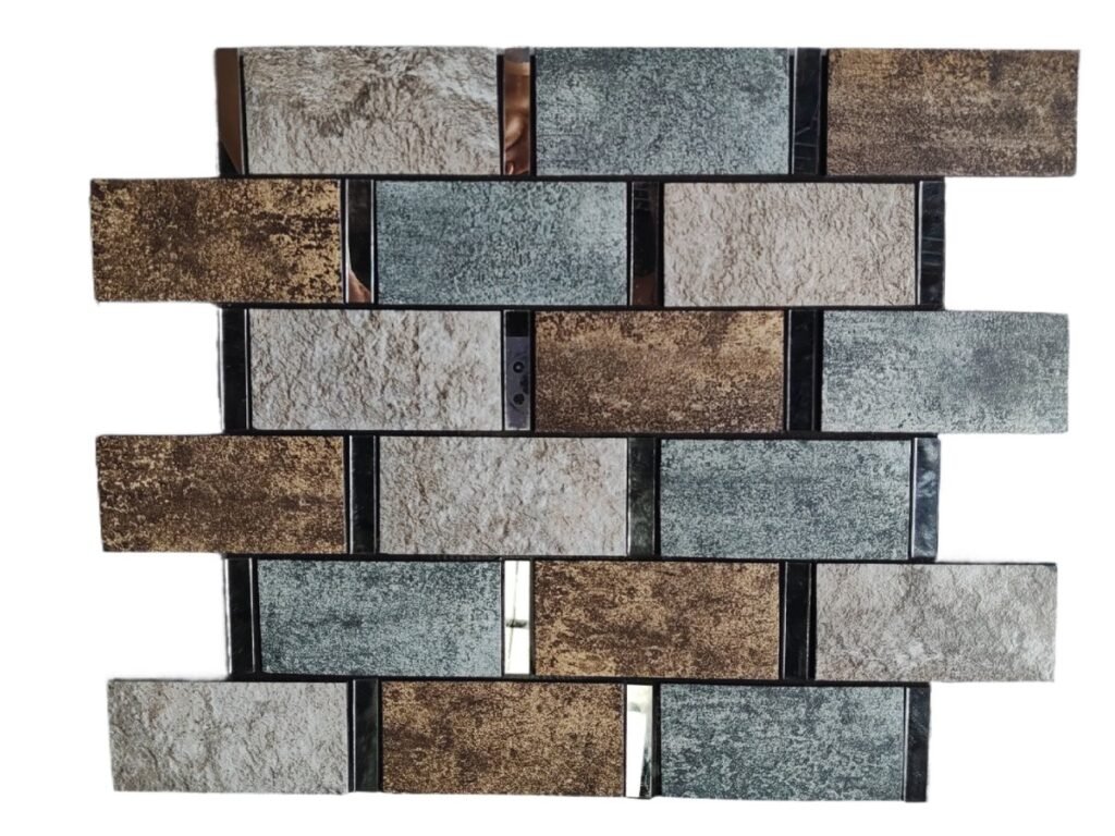 Multi-Tone Stone Strip Metal Mosaic Tile mosaic tile