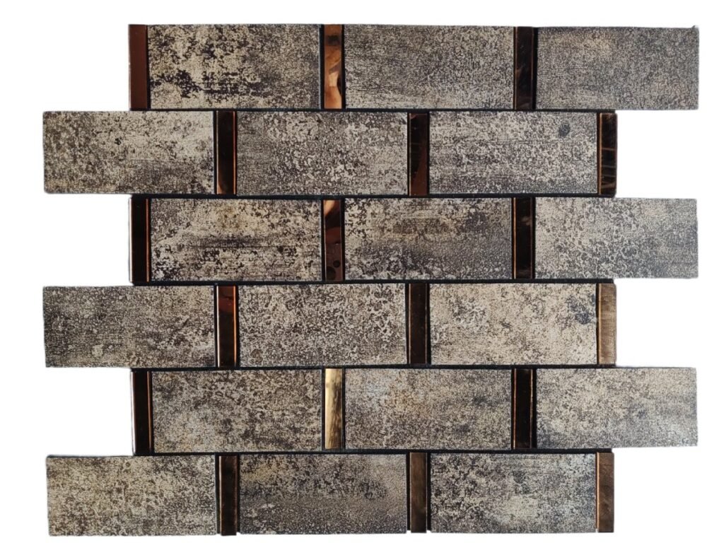 Grey Brown Stone Strip Metal Mosaic Tile CM-MT-516 mosaic tile