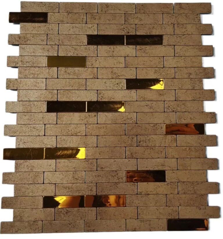 Gold Tan Stone Strip Metal Mosaic Tile mosaic tile