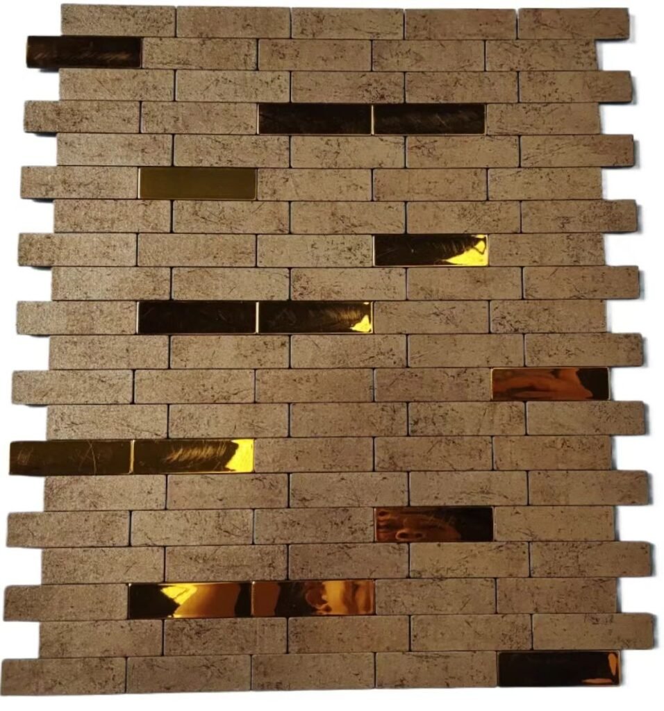 Gold Tan Stone Strip Metal Mosaic Tile mosaic tile