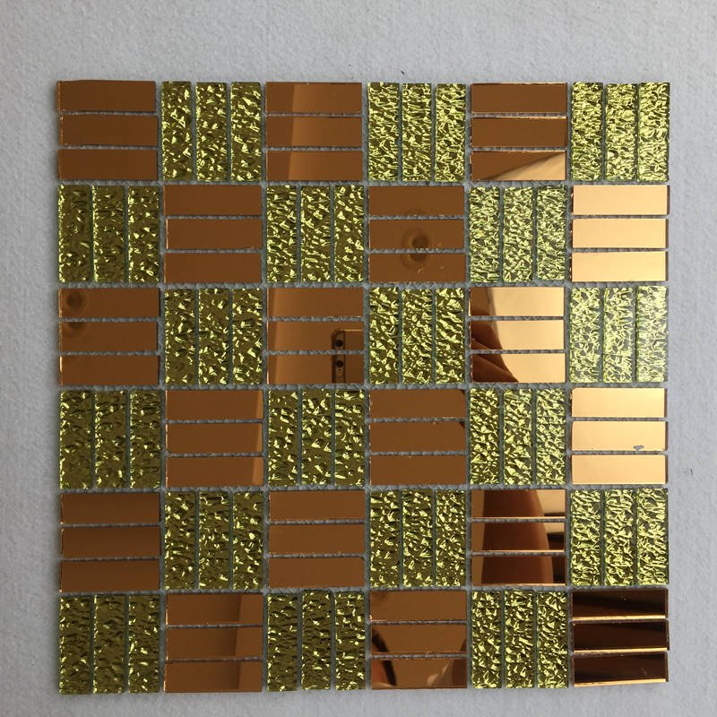 CM-ZQ-008 Gold and Copper Mixed Format Self-Adhesive Glass Mosaic Tile mosaic tile