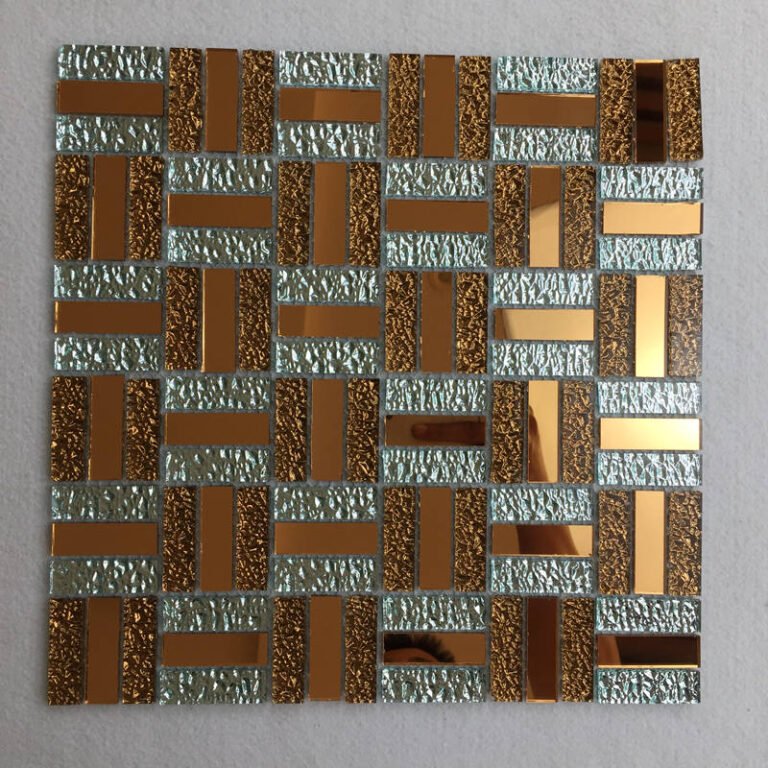 CM-ZQ-010 Copper and Silver Mixed Format Self-Adhesive Glass Mosaic Tile mosaic tile