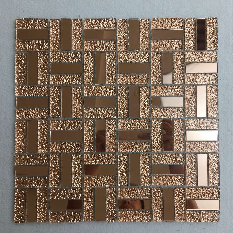 CM-ZQ-014 Rose Gold Basketweave Self-Adhesive Glass Mosaic Tile mosaic tile
