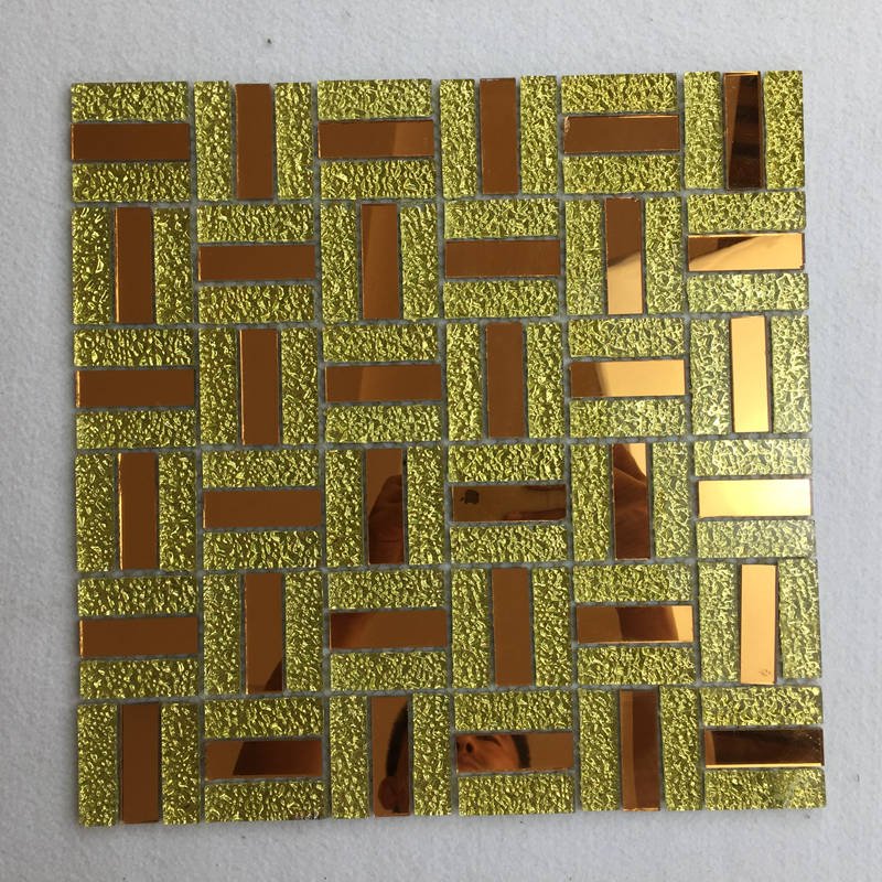 CM-ZQ-016 Gold and Copper Basketweave Self-Adhesive Glass Mosaic Tile mosaic tile