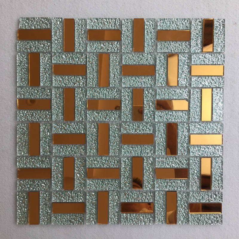CM-ZQ-018 Copper and Silver Basketweave Self-Adhesive Glass Mosaic Tile mosaic tile