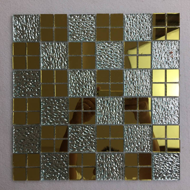 CM-ZQ-020 Silver and Gold Mixed Format Self-Adhesive Glass Mosaic Tile mosaic tile
