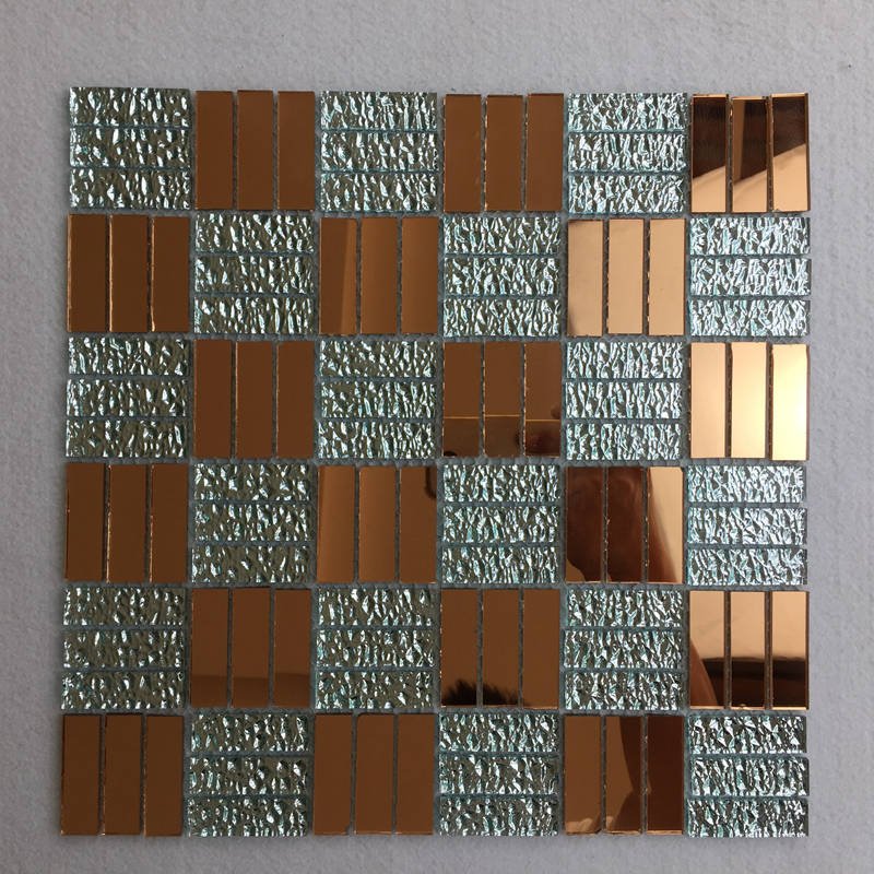 CM-ZQ-022 Copper and Silver Mixed Format Self-Adhesive Glass Mosaic Tile mosaic tile