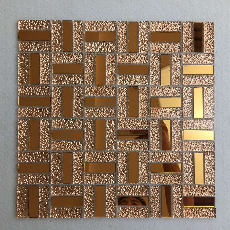 CM-ZQ-024 Rose Gold Basketweave Self-Adhesive Glass Mosaic Tile mosaic tile