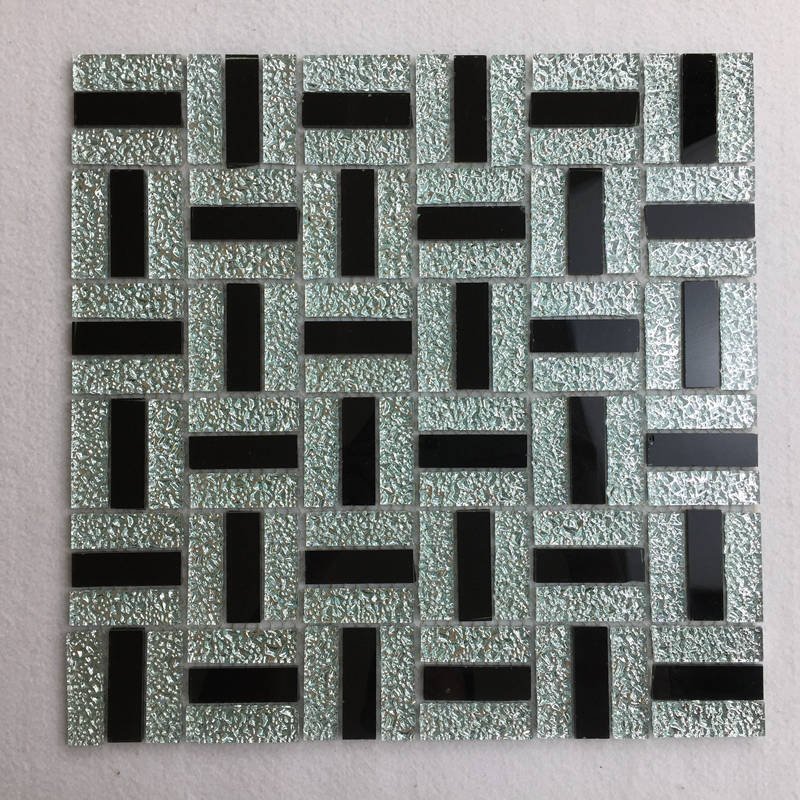 CM-ZQ-025 Black and Silver Basketweave Self-Adhesive Glass Mosaic Tile mosaic tile