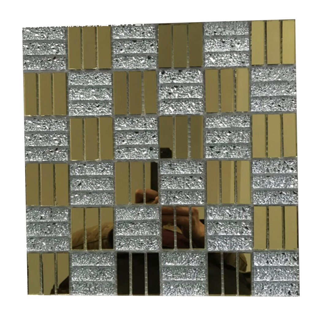 CM-ZQ-028 Silver and Gold Mixed Format Self-Adhesive Glass Mosaic Tile mosaic tile