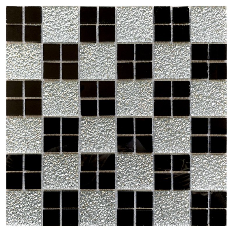 CM-ZQ-039 Black and Silver Mixed Format Self-Adhesive Glass Mosaic Tile mosaic tile