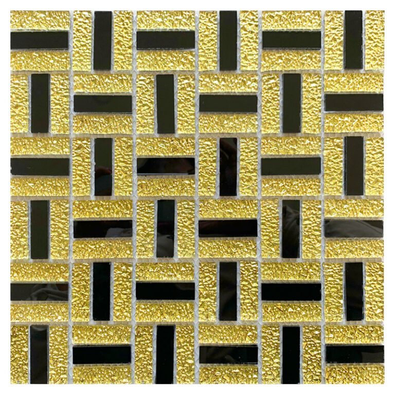 CM-ZQ-043 Black and Gold Basketweave Self-Adhesive Glass Mosaic Tile mosaic tile