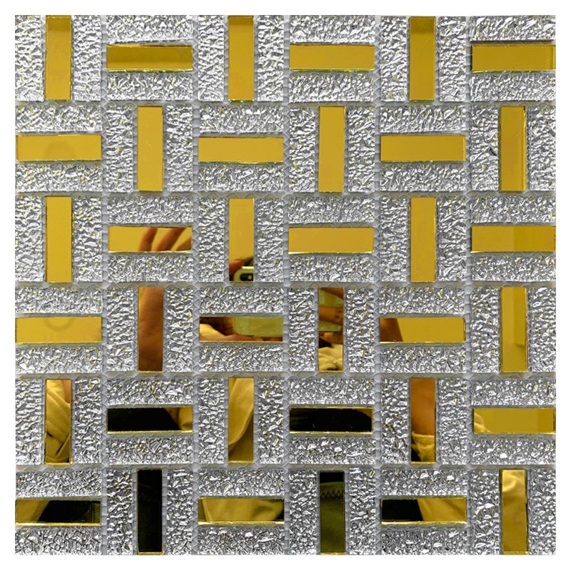 CM-ZQ-044 Gold and Silver Basketweave Self-Adhesive Glass Mosaic Tile mosaic tile