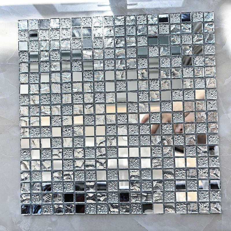CM-ZQ-051 Silver Mini Square Self-Adhesive Glass Mosaic Tile mosaic tile