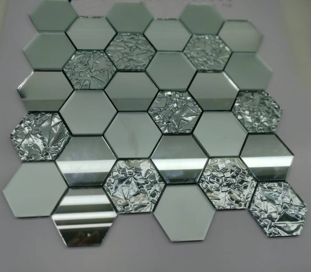CM-ZQ-058 Silver Hexagon Self-Adhesive Glass Mosaic Tile mosaic tile